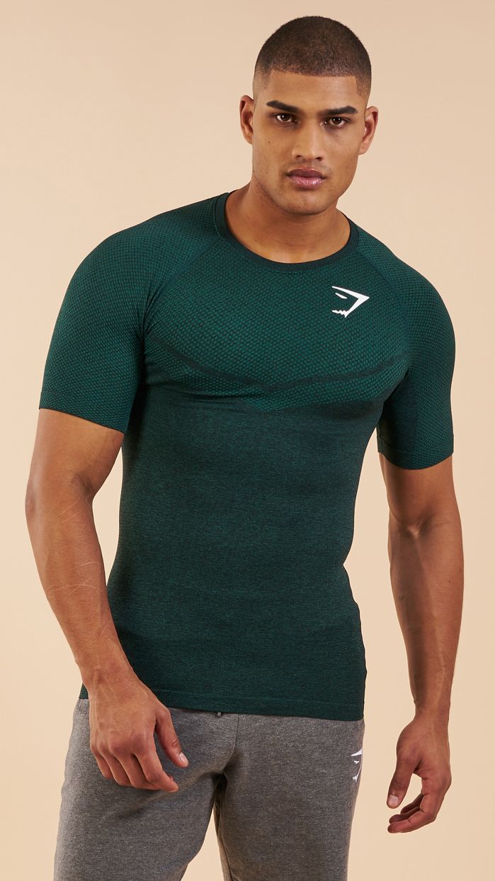 GYMSHARK PERFORMANCE SEAMLESS T-SHIRT FOREST GREEN MARL (AUTHENTIC