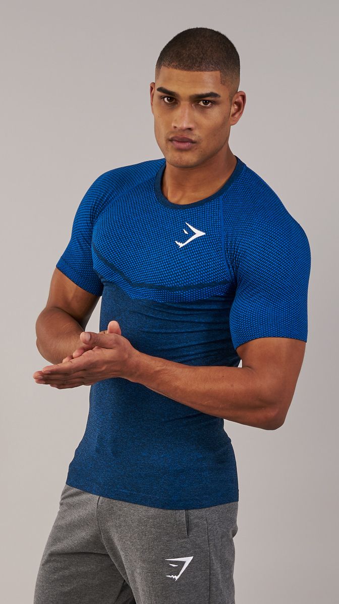 GYMSHARK PERFORMANCE SEAMLESS T-SHIRT DIVE BLUE MARL (AUTHENTIC
