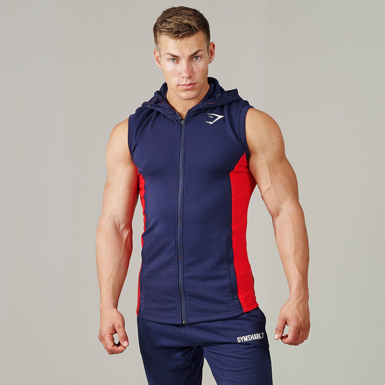 GYMSHARK FIT SLEEVELESS HOODIE – Sapphire Blue – Red (AUTHENTIC) – Brofit